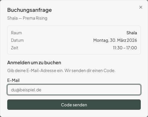 luno — Buchungsanfrage-Dialog mit Datum, Zeit und Preis
